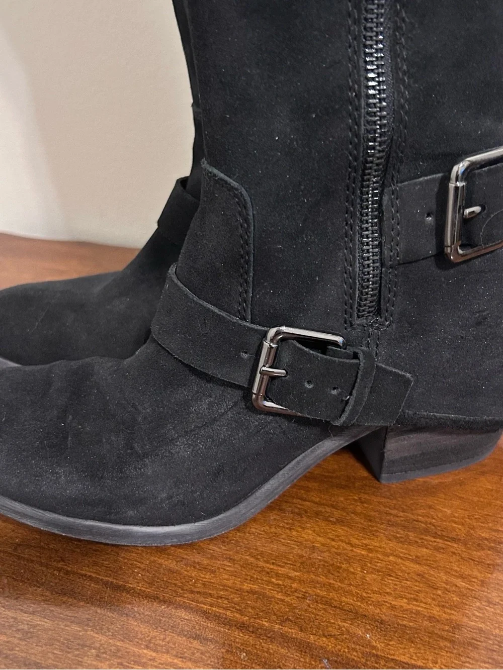 Donald J. Pliner Black Suede Over-the-Knee Boots with Buckle